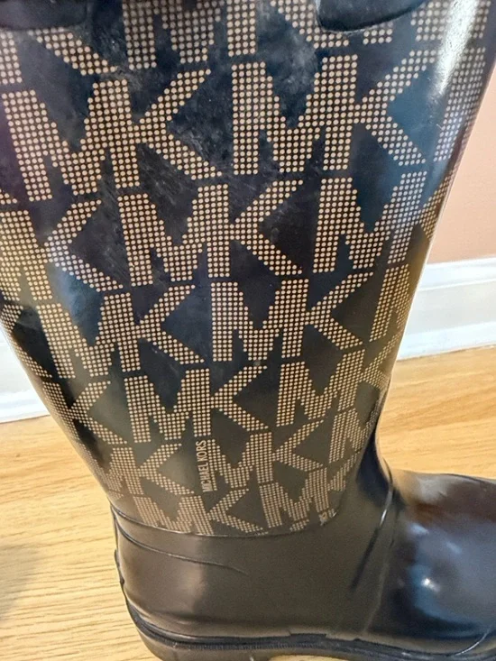 Michael Kors Brown and Black MK Logo Tall Rain Boots - Picture 10 of 10